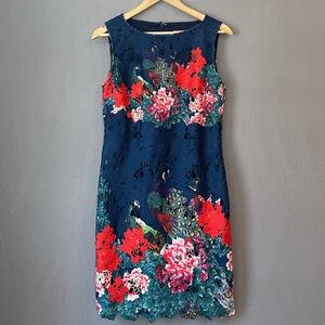 Joe Browns Floral Lace Peacock Print Dress Women’s 8 Knee Length